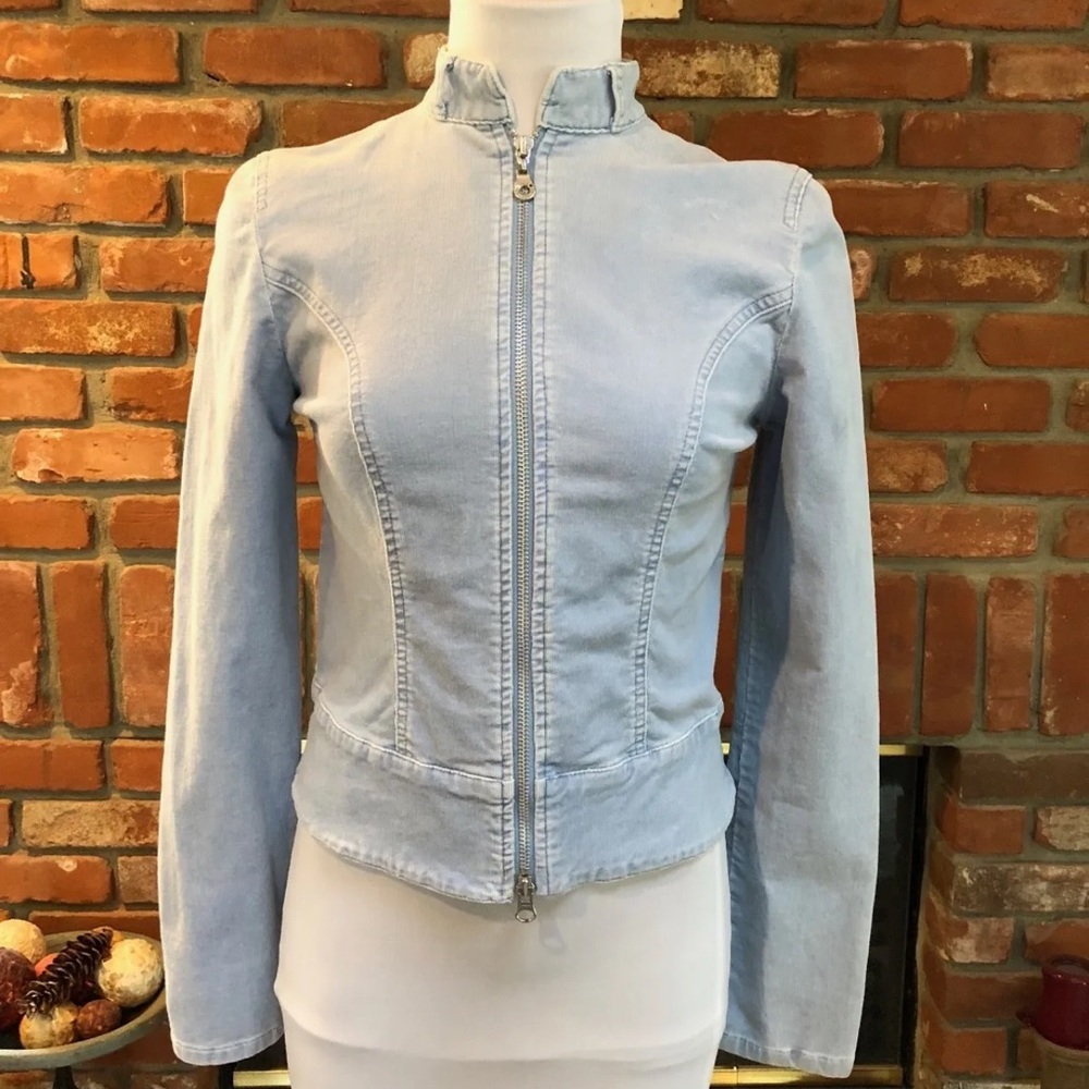 JLo sz Small BoHo CHIC Power Blue Stretch Cord 2 way Zip Accent Jacket - Picture 9 of 9